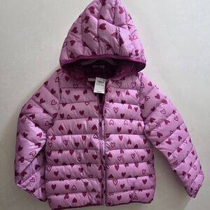 New Girls Epic Threads Hooded Light and Dark Pink Heart Puffer Jacket Size 14-16